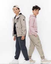 Load image into Gallery viewer, Water Repellant Hooded Jacket in Dark Sand: Size 7 to 14 Years