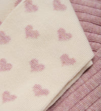 Load image into Gallery viewer, Minymo Girls Set Of Two Tights In Colour Pink/Cream with Pink Hearts: Size 2-3Y to 8-9Y