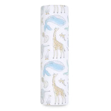 Load image into Gallery viewer, Aden + Anais Silky Soft Muslin Cotton Swaddle Blanket Ocean and Safari Friends Print