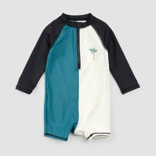 Load image into Gallery viewer, Miles The Label Boys Color-Block Palm Tree Swim UPF 50+ Romper: Size 3/6M to 18/24M