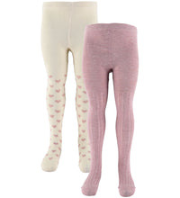 Load image into Gallery viewer, Minymo Girls Set Of Two Tights In Colour Pink/Cream with Pink Hearts: Size 2-3Y to 8-9Y