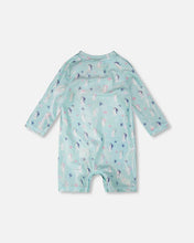 Load image into Gallery viewer, Deux Par Deux Baby Boy One Piece Rashguard Swimsuit Baby Glitter Seahorse Print: Size 3/6M to 3/4 Years