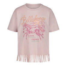 Load image into Gallery viewer, Billabong Horse Graphic Tee with Fringed Hem in Lilac: Size 7/8 to 14/16 Years