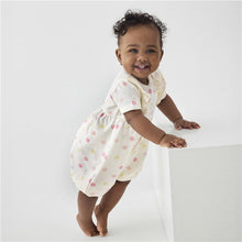 Load image into Gallery viewer, Minymo White with Pink Floral Print and sparkles Romper: Size 3M to 12M