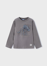 Load image into Gallery viewer, Mayoral Boys Long Sleeved Shirt with Embossed Dino on Grey: Sizes 2 to 9