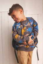 Load image into Gallery viewer, Deux Par Deux Backpack Royal Blue Dino Print
