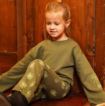 Load image into Gallery viewer, Army Green Cropped Long Sleeved Shirt with Daisy Details: Size 4 to 12 Years