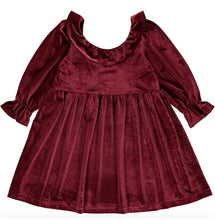 Load image into Gallery viewer, Vignette Maroon Velvet Christmas Dress: Sizes 0-3M to 18-24M