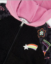 Load image into Gallery viewer, Deux Par Deux Girls Black Bi-material Zipped Hoodie in Sherpa and Fleece: Size 3-10y
