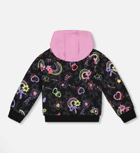 Load image into Gallery viewer, Deux Par Deux Girls Black Bi-material Zipped Hoodie in Sherpa and Fleece: Size 3-10y