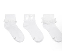 Load image into Gallery viewer, Robeez Classic Ruffled Turn Cuff Socks in White for Toddlers and Kids