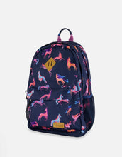 Load image into Gallery viewer, Deux Par Deux Backpack Navy Printed Unicorn