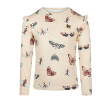 Load image into Gallery viewer, Girls Long Sleeve Tee with Ruffles in Butterfly Print: Size 2 to 6 Years