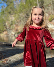 Load image into Gallery viewer, Vignette Maroon Velvet Christmas Dress: Sizes 0-3M to 18-24M