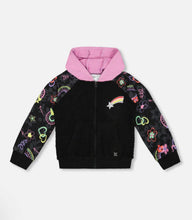 Load image into Gallery viewer, Deux Par Deux Girls Black Bi-material Zipped Hoodie in Sherpa and Fleece: Size 3-10y