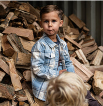 Load image into Gallery viewer, Soft Blue Off White Plaid 100% Cotton Shacket : Sizes 2-6