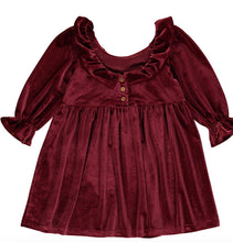 Load image into Gallery viewer, Vignette Maroon Velvet Christmas Dress: Sizes 0-3M to 18-24M