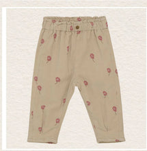 Load image into Gallery viewer, Minymo Baby Velour Corduroy Pants with Pink Flowers: Size 3M to 18m
