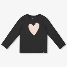 Load image into Gallery viewer, Deux Par Deux Long Sleeved Black Top with Fuzzy Heart: Size 2 to 12