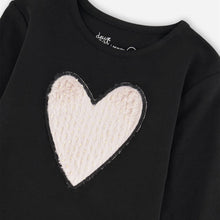 Load image into Gallery viewer, Deux Par Deux Long Sleeved Black Top with Fuzzy Heart: Size 2 to 12