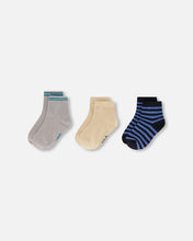 Load image into Gallery viewer, Deux Par Deux 3 Pack Sock (Blue Stripes/Sand/Grey): Size 3/4 to 10/12 Years
