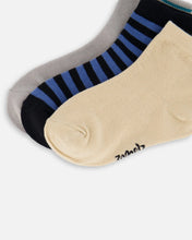 Load image into Gallery viewer, Deux Par Deux 3 Pack Sock (Blue Stripes/Sand/Grey): Size 3/4 to 10/12 Years