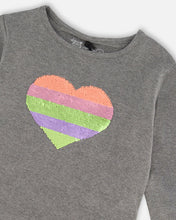 Load image into Gallery viewer, Deux Par Deux Girls Long Sleeved Tee with Reversible Sequin Heart: Size 3 to 10 Years