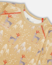 Load image into Gallery viewer, Deux Par Deux Organic Cotton Christmas Two Piece Printed Pajama Set With Deer And Trees in Golden: Size 2 to 12 Years