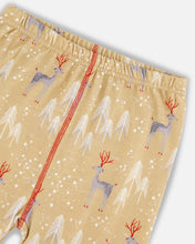 Load image into Gallery viewer, Deux Par Deux Organic Cotton Christmas Two Piece Printed Pajama Set With Deer And Trees in Golden: Size 2 to 12 Years
