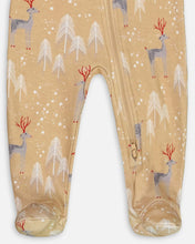 Load image into Gallery viewer, Deux Par Deux Organic Cotton Christmas One Piece Deer Print Sleeper in Golden: Size 3M to 24M