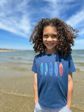 Load image into Gallery viewer, Me & Henry “Falmouth” Surfboard Graphic Cotton Tee Shirt: Size 2/3 to 9/10 Years