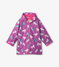 Load image into Gallery viewer, Hatley Leaping Horses Color Change Zip-Up Rain Jacket: Size 2 to 12