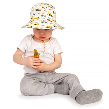 Load image into Gallery viewer, Jan & Jul Gro-with-me Cotton Grow with Me Bucket Floppy Hat in Little Diggers Print: Sizes S to XL