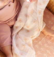 Load image into Gallery viewer, Aden + Anais Silky Soft Muslin Cotton Swaddle Blanket in Pink with White Leaves Print