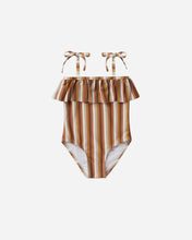 Load image into Gallery viewer, Rylee and Cru Terracotta Multi Stripe Ruffle One Piece Swimsuit : Size 2/3 to 10/12 Years