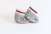 Load image into Gallery viewer, Huddy Buddies Light Grey Sock Monkey Knitted Baby Shoes: Sizes 0M to 2Y