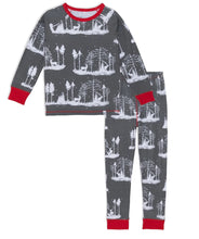 Load image into Gallery viewer, Deux Par Deux Organic Cotton Christmas Two Piece Printed Pajama Set With Deer And Trees: Size 24M to 12 Years