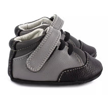 Load image into Gallery viewer, Jack & Lily Grey and Black Leather Baby Boy Sneakers : Sizes 0m to 36m