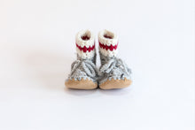 Load image into Gallery viewer, Huddy Buddies Light Grey Sock Monkey Knitted Baby Shoes: Sizes 0M to 2Y