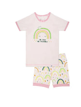 Load image into Gallery viewer, Deux Par Deux Organic Cotton Two Piece Pajama Set Light Pink Rainbow Print : Size 3-12y
