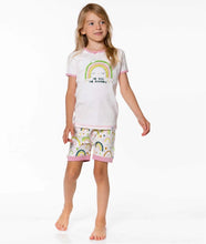 Load image into Gallery viewer, Deux Par Deux Organic Cotton Two Piece Pajama Set Light Pink Rainbow Print : Size 3-12y