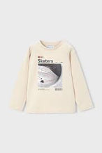 Load image into Gallery viewer, Mayoral Boys Long Sleeved “Skaters” Graphic Tee on Cream: Size 2 to 9 Years
