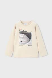 Mayoral Boys Long Sleeved “Skaters” Graphic Tee on Cream: Size 2 to 9 Years