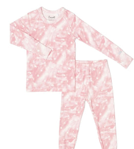 Coccoli Pink With White Stars Tie Dye Pajama Set: Size 2 to 14 Years