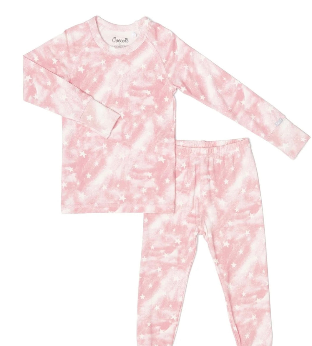 Coccoli Pink With White Stars Tie Dye Pajama Set: Size 2 to 14 Years