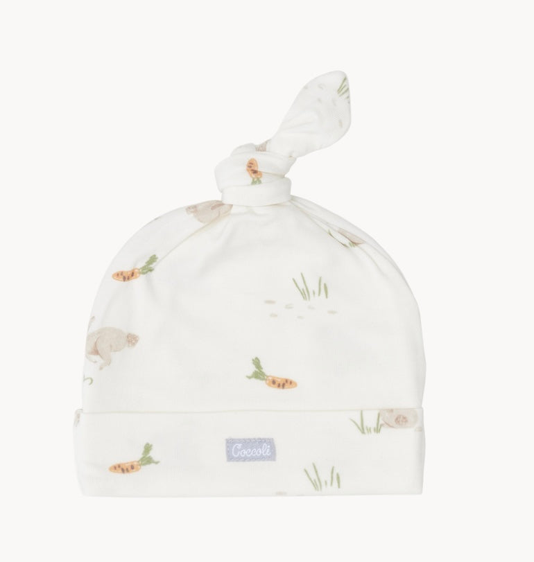 Coccoli Baby Tencel/Modal Cotton Cap in Bunnies Print: Size N/1M to 3/6M