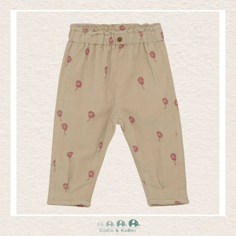 Minymo Baby Corduroy Pants with Pink Flowers: Size 3M to 18m