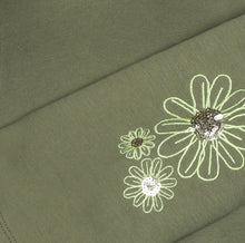 Load image into Gallery viewer, Army Green Cropped Long Sleeved Shirt with Daisy Details: Size 4 to 12 Years
