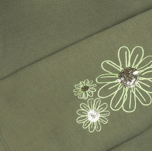 Army Green Cropped Long Sleeved Shirt with Daisy Details: Size 4 to 12 Years