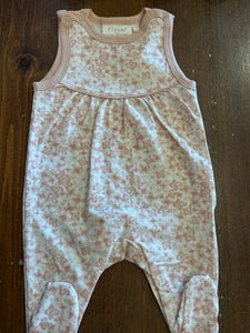 Fixoni Baby Girl Organic Ribbed Cotton Overalls in Botanical Print on White: Size 0M to 12M